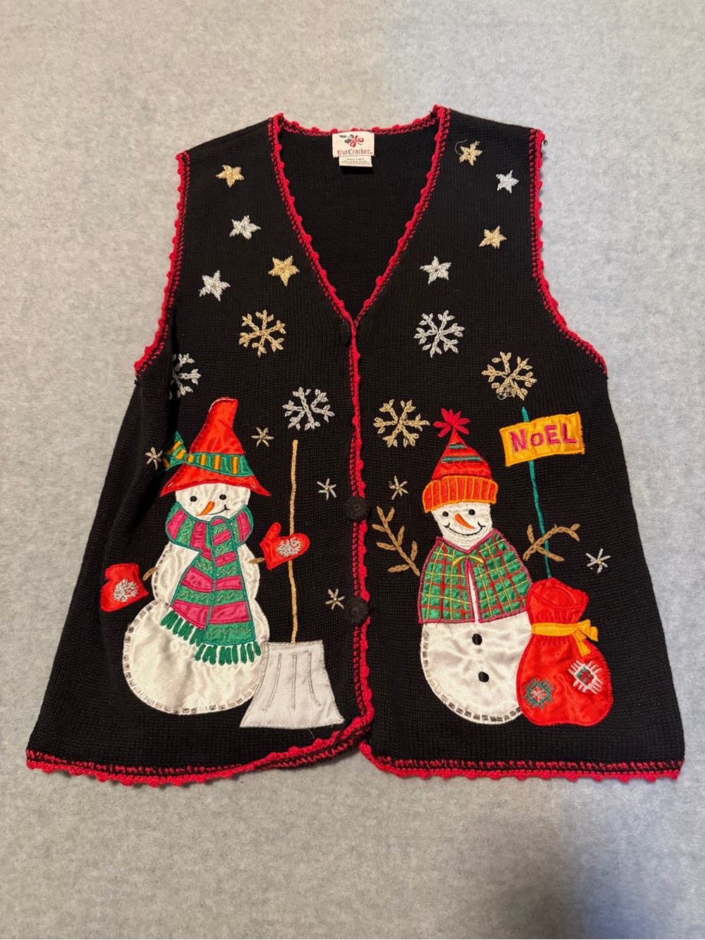 Christmas Vest Nutcracker Brand Snowman Sweater Appliqué Women’s S Vtg 90’s